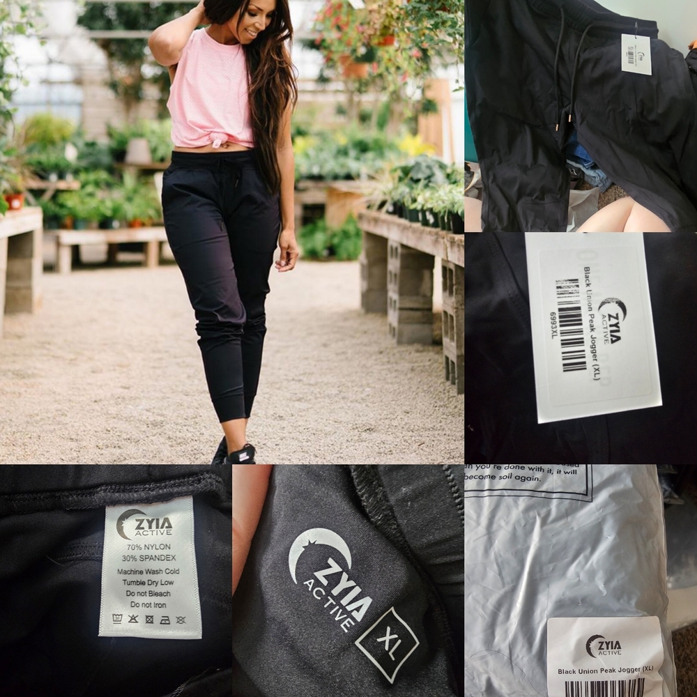 ZYIA Black Union Peak No Zippers Track Pants XL NWT
